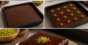 Islak kakaolu tepsi keki (soslu browni kek)