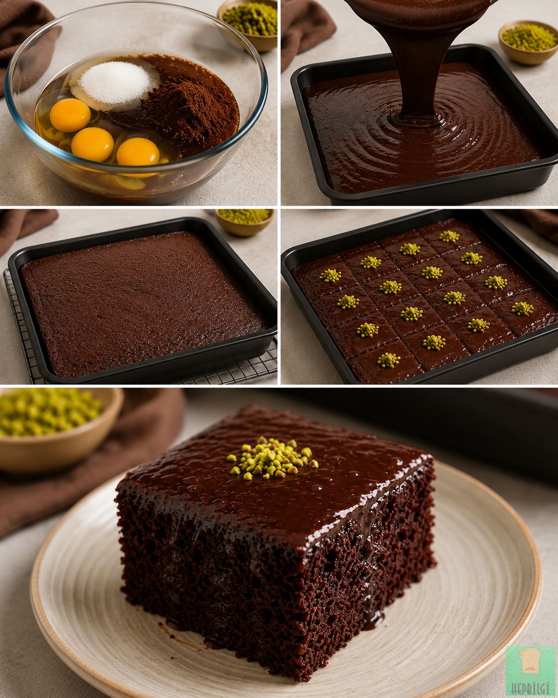 Islak kakaolu tepsi keki (soslu browni kek) - 3